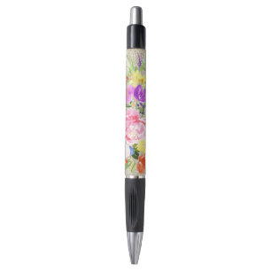 Roze Paarse Bloemen Waterverf Gouden Sparkle Pen