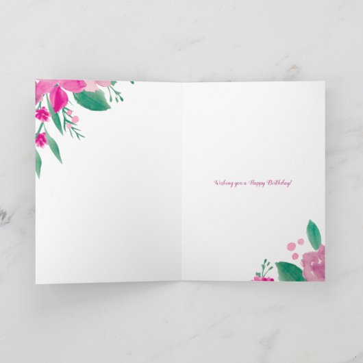 Roze paarse bloemen waterverf verjaardagsscript kaart (Binnen)