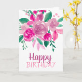 Roze paarse bloemen waterverf verjaardagsscript kaart (Gele Bloem)