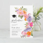  roze paarse bloemenfoto afstuderen kaart (Staand voorkant)