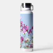 Roze Paarse bloemenweide Waterfles (Achterkant)