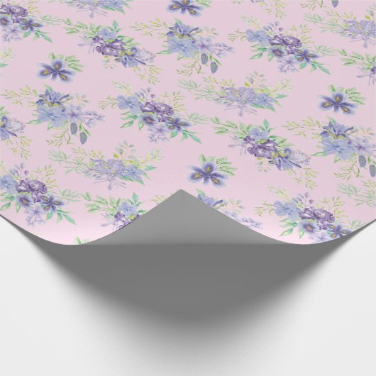 Roze Paarse Bloemige Bruiloft Verjaardag Cadeau vo Cadeaupapier (Hoek)