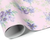 Roze Paarse Bloemige Bruiloft Verjaardag Cadeau vo Cadeaupapier (Rol Hoek)