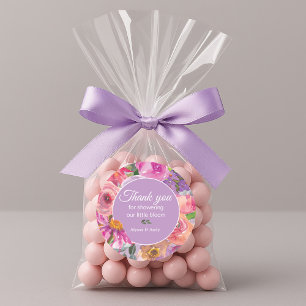 Roze Paarse Bloemige Kleine Bloem Baby Shower Ronde Sticker