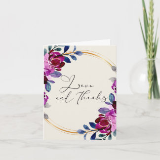 Roze Paarse Bloemige Liefde en Dank Notitiekaartje