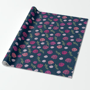 roze & Paarse bloemige Rozen bladeren blauw Cadeaupapier