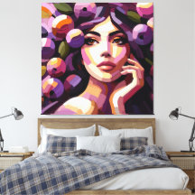 Roze Paarse Bloemige Vrouw Portret Canvasprint