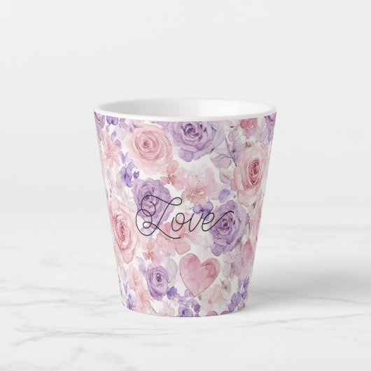 Roze Paarse Blush Bloemen Harten Latte Mok (Voorkant)