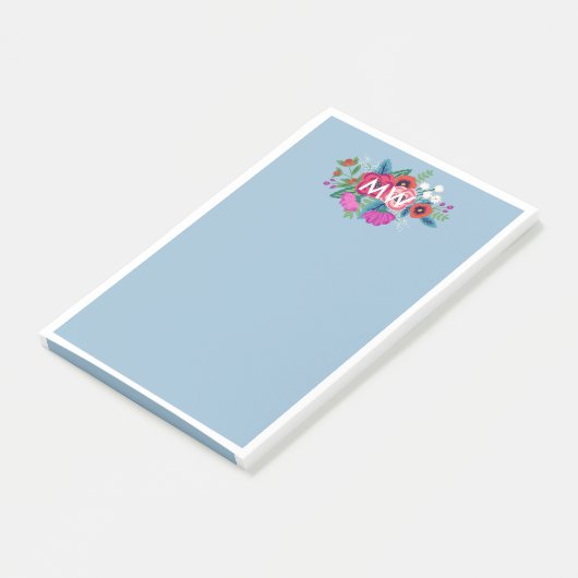 Roze Paarse Boho Florals White Monogram Post-it® Notes (Schuin)