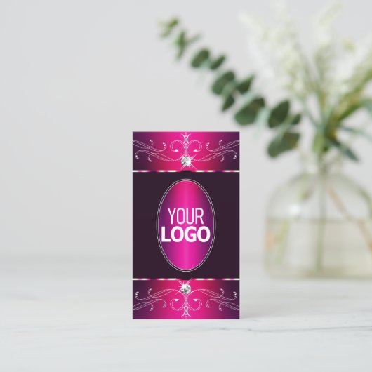 Roze Paarse Burgund Ornamenten Logo Glam toevoege Visitekaartje (Staand voorkant)