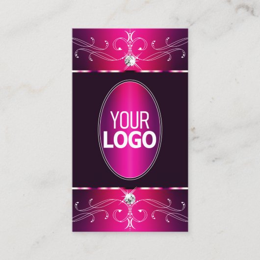 Roze Paarse Burgund Ornamenten Logo Glam toevoege Visitekaartje (Voorkant)