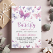 Roze Paarse butterfly-Baby shower Kaart