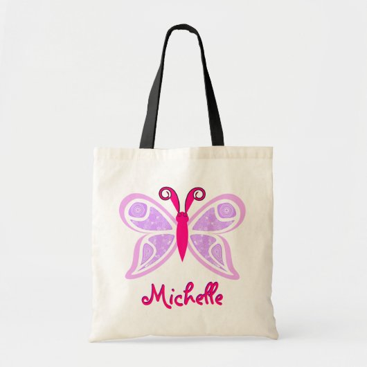 Roze Paarse Butterfly-naam Tote Bag (Voorkant)