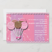 Roze & Paarse Cake Pops Verjaardagsfeest Uitnodigi Kaart (Voorkant)