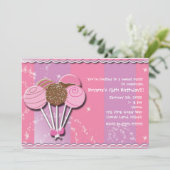 Roze & Paarse Cake Pops Verjaardagsfeest Uitnodigi Kaart (Staand voorkant)