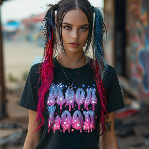 Roze Paarse Celestial Moon Loon 70s Pastel Gothic T-shirt