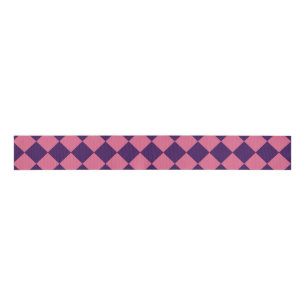 Roze Paarse Checker Diamantpatroon Grosgrain Lint