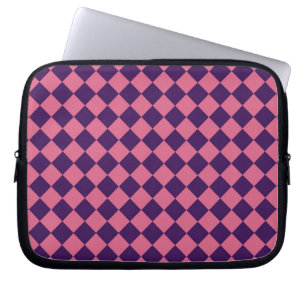 Roze Paarse Checker Diamantpatroon Laptop Sleeve