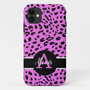 Roze/Paarse Cheetah Print Monogrammed iPhone Case