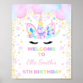 Roze Paarse Cloud Unicorn Welkomstsignalen Poster (Voorkant)