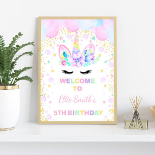 Roze Paarse Cloud Unicorn Welkomstsignalen Poster
