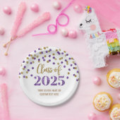 Roze Paarse Confetti Afstuderen 2025 Papieren Bordje (Feest)