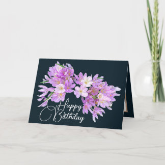 Roze/Paarse Crocus Gray Backdrop Happy Birthday Kaart