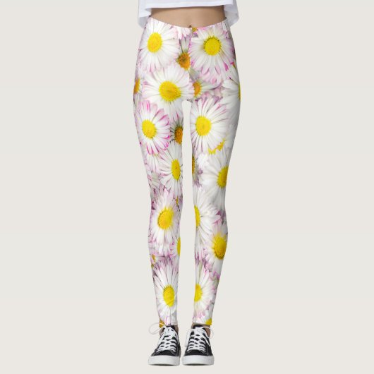 Roze Paarse Daisy Flower Pattern Leggings (Voorkant)