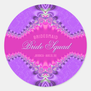 Roze Paarse Damast Kant Bruidsmeisjes Team Ronde Sticker