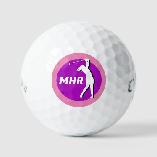Roze/Paarse Dame Golfer Monogram Golfbal Golfballen (Voorkant)