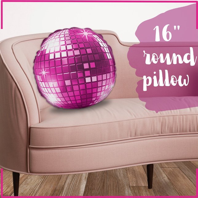 Roze Paarse Disco Ball Sparkle Mirror Rond Kussen (Creator heeft geüpload)