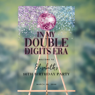 Roze Paarse Disco Dubbele cijfers Verjaardag Welko Acryl Bord