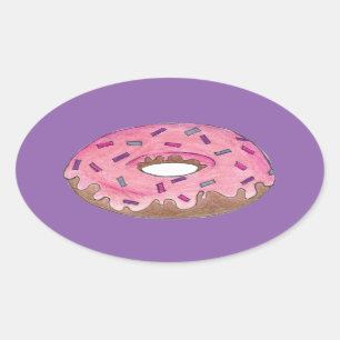 Roze Paarse Donut Doughnut Sprinkles Junk Food Ovale Sticker