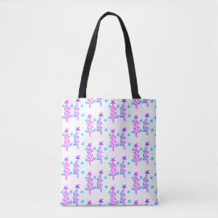 Roze Paarse doodle kerstboom sterren vakantie pa Draagtas