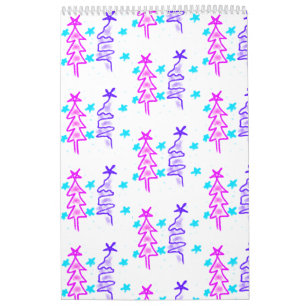 Roze Paarse doodle kerstboom sterren vakantie pa Kalender