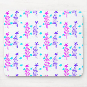 Roze Paarse doodle kerstboom sterren vakantie pa Muismat
