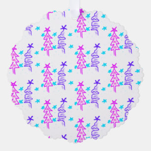 Roze Paarse doodle kerstboom sterren vakantie pa Ornament Kaart
