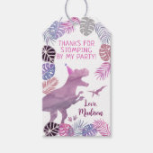 Roze Paarse Drie Rex Meisje Dinosaurus Verjaardag Cadeaulabel (Voorkant)