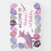 Roze Paarse Drie Rex Meisje Dinosaurus Verjaardag Spandoek (Verticaal)