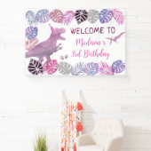 Roze Paarse Drie Rex Meisje Dinosaurus Verjaardag Spandoek (Insitu)