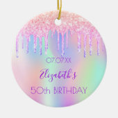 Roze paarse druppels holografisch verjaardagsontwe keramisch ornament (Voorkant)