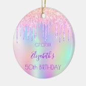 Roze paarse druppels holografisch verjaardagsontwe keramisch ornament (Links)