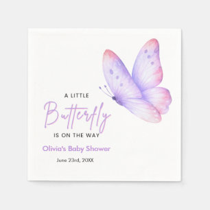 Roze Paarse Een Kleine Vlinder Baby Shower Servet
