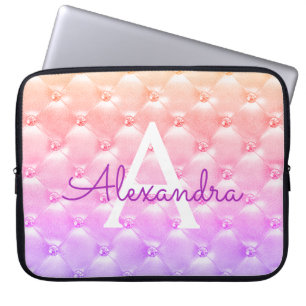 Roze - Paarse Elegante Monogram Laptop Sleeve