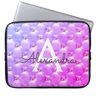 Roze - Paarse Elegante Monogram Laptop Sleeve