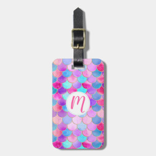 Roze, Paarse en Aqua Mermaid Scale Patroon Bagagelabel