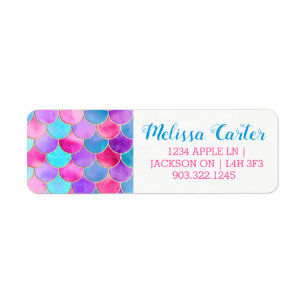 Roze, Paarse en Aqua Mermaid Scale Patroon Etiket