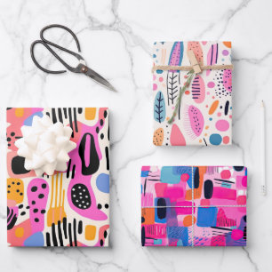 Roze, Paarse en Blauwe Abstracte Boheemse Patroon Inpakpapier Vel