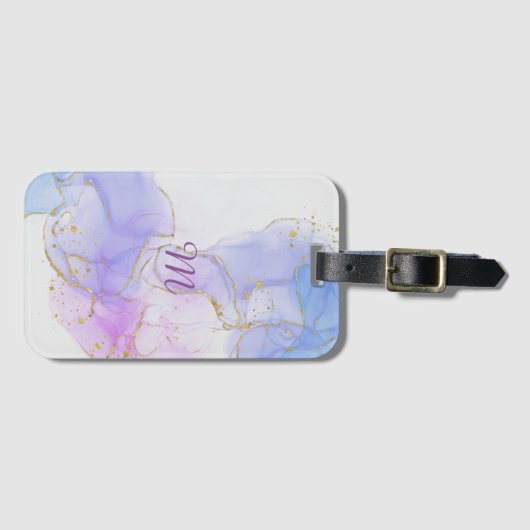 Roze, paarse en blauwe Alcohol Inkt Bagagelabel (Voorkant (horizontaal))