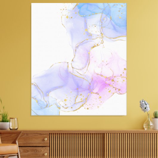 Roze, Paarse en blauwe alcoholinkt Canvas Afdruk (Insitu (Woonkamer))